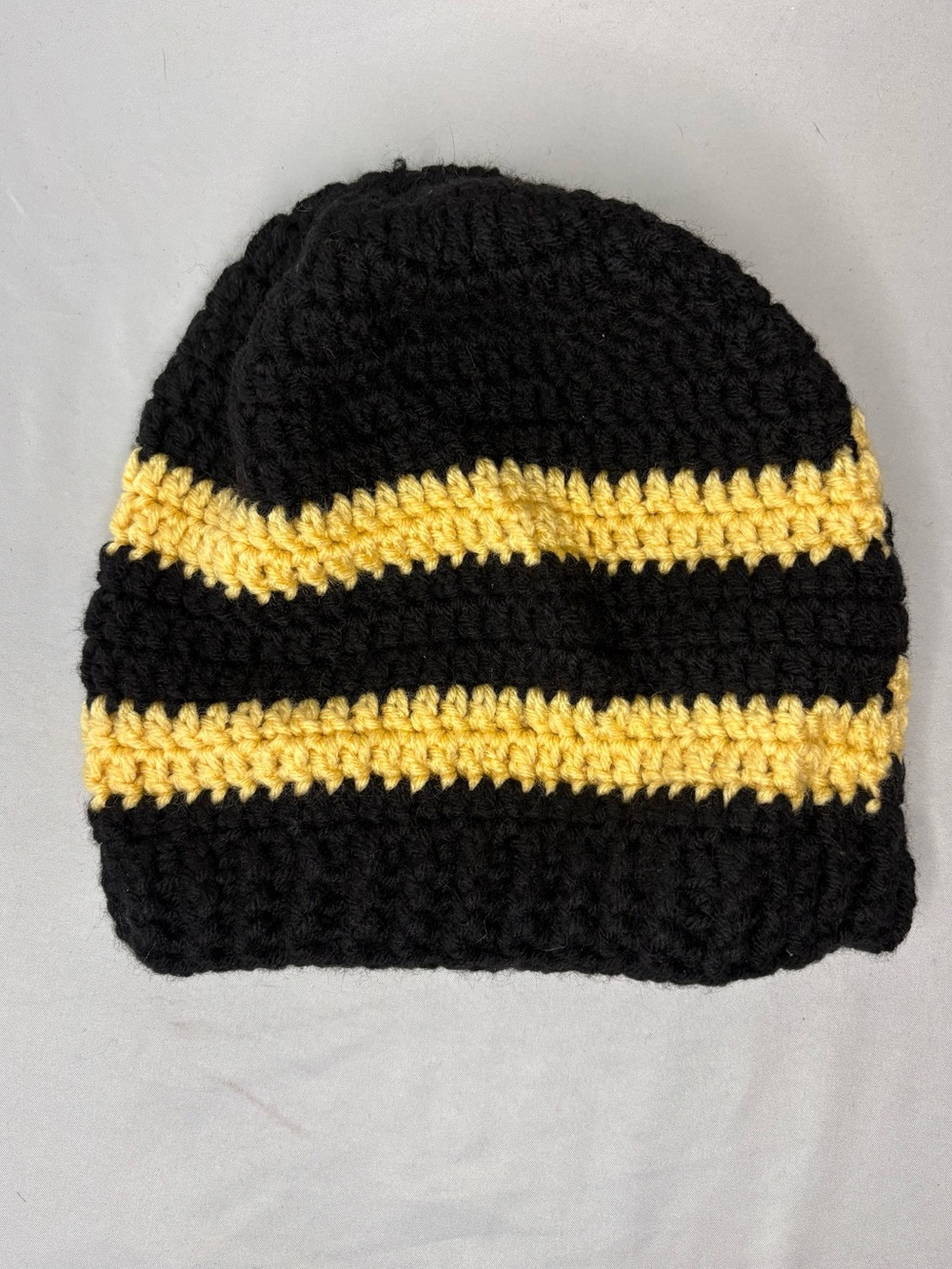 Black and Yellow Striped Crochet Beanie